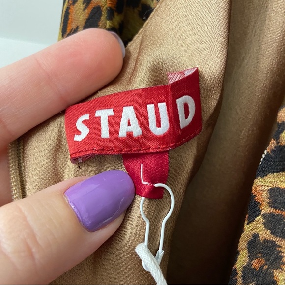 NWT STAUD Mini Bellamy Leopard Print Spaghetti Strap Dress L - Picture 12 of 15